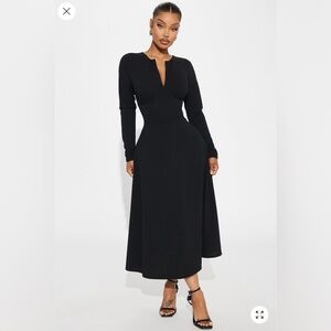 Charolette Long Sleeve Midi Dress - Black